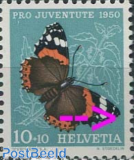 10+10c, Plate flaw, lines on right wing