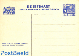 Postcard 5c blue BRIEFKAART-CARTE POSTALE-KARTOEPOS