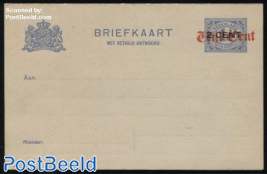 Reply Paid Postcard Vijf Cent on 2CENT on 1.5c ultramarin, short dividing line