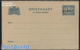 Reply Paid Postcard 2CENT on 1.5c blue, short dividing line