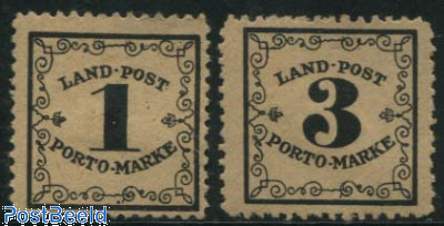 Land-Post Porto-Marke 2v, on redyellow paper