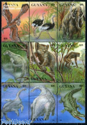 Animals & prehistoric animals 9v, sheetlet