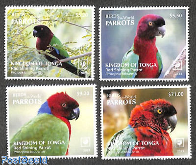 Red Shining Parrot 4v, white borders