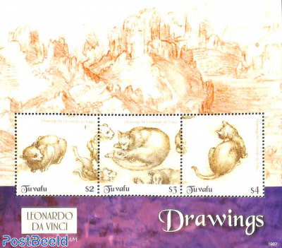 Leonardo da Vinci, cat drawings 3v m/s